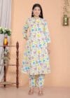 Revolze Women's Cotton Floral Printed Mandarin Collar A-Line Kurti with Pant (Cream) - Image 4