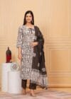 Revolze Women's Cotton Hand Block Printed Straight Kurti with Pant and Printed Dupatta - Image 3