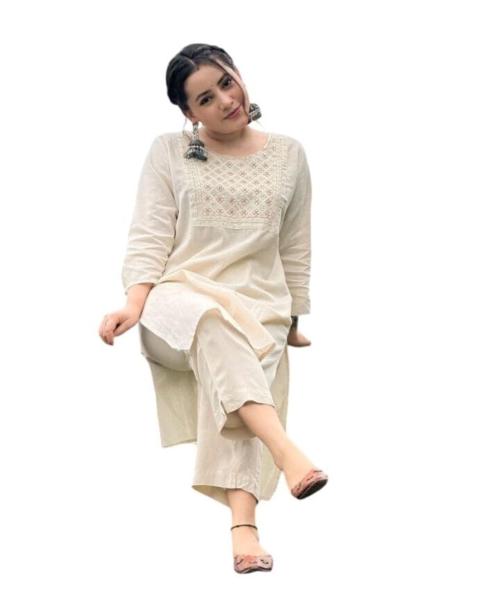 Revolze Women's Cotton Chanderi Print Straight Kurti with Pant - Image 1